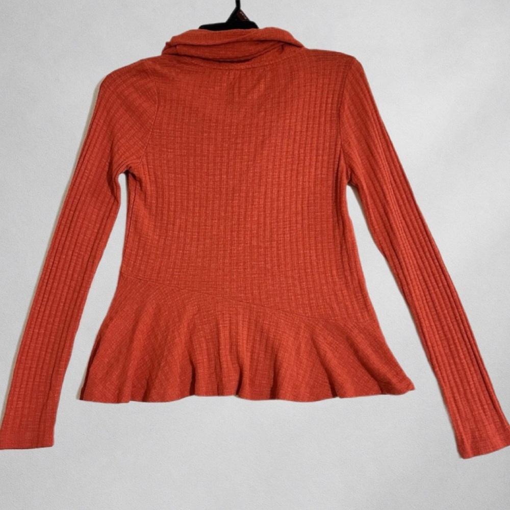Maeve Ribbed Knit Tunic Sweater Womens XL Orange Cowl Neck Peplum Long Sleeve - Picture 4 of 9